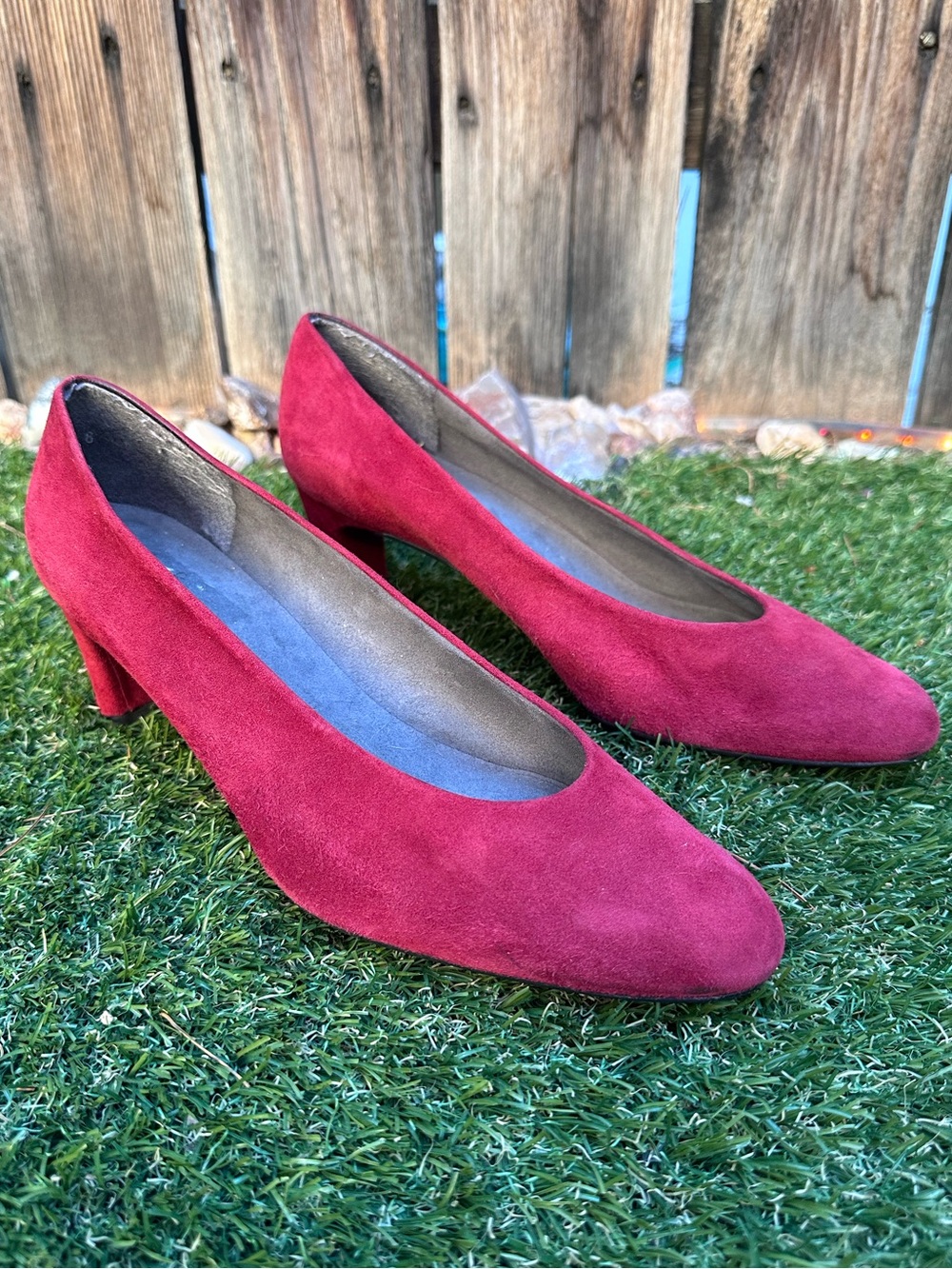 Stuart Weitzman Red Suede Mid Heel Pumps